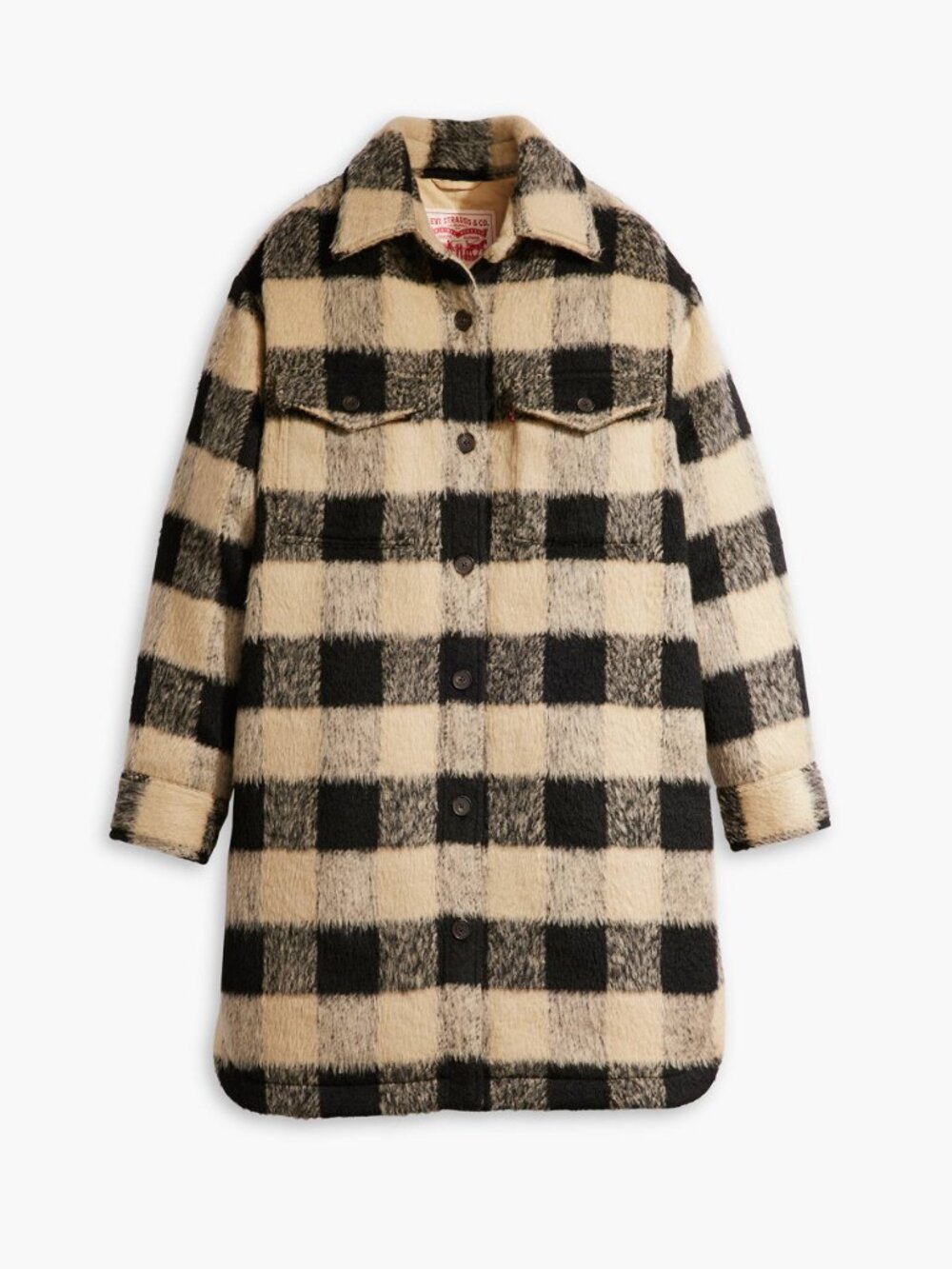 LEVI’S Long NOLA in Darla Gingham Almond Buff Oversized COAT JACKET